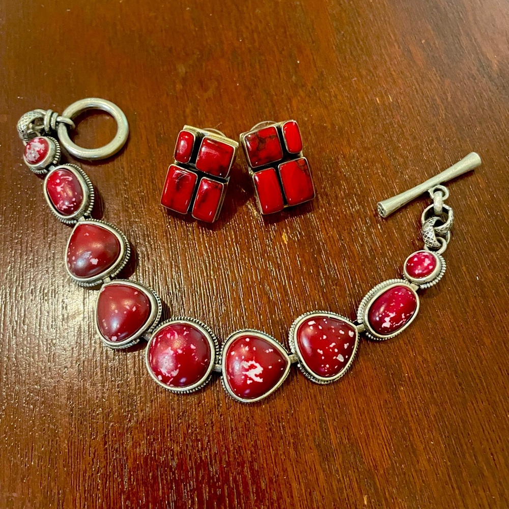 Lucky brand bracelet and Mexican silver Jasper earrings